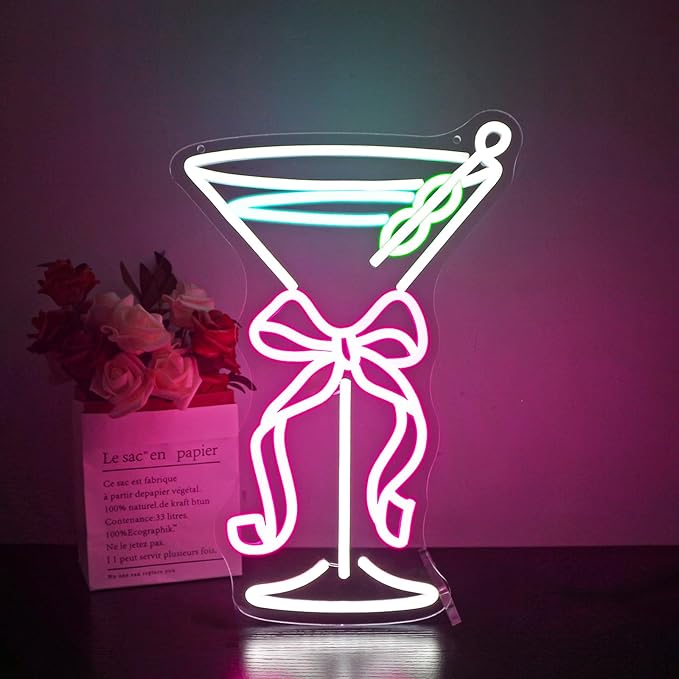 Neon Sign, HSJNJKFU Neon Signs for Wall Decor Bow Cup Light Sign, Bar Beer Signs for Man Cave, Home, Party, Room Decor, LEd Sign USB Powered
