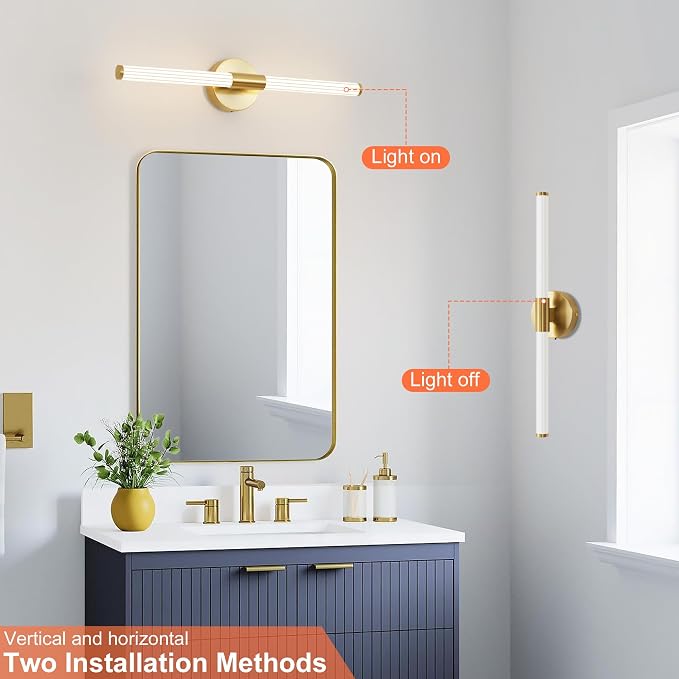 Gold Wall Sconces Set of Two Hardwired LED Vanity Light 23" | Dimmable 5CCT LED Bathroom Light Fixtures, 360° Full Lighting, Modern Vanity Light Bar for Bathroom Mirror