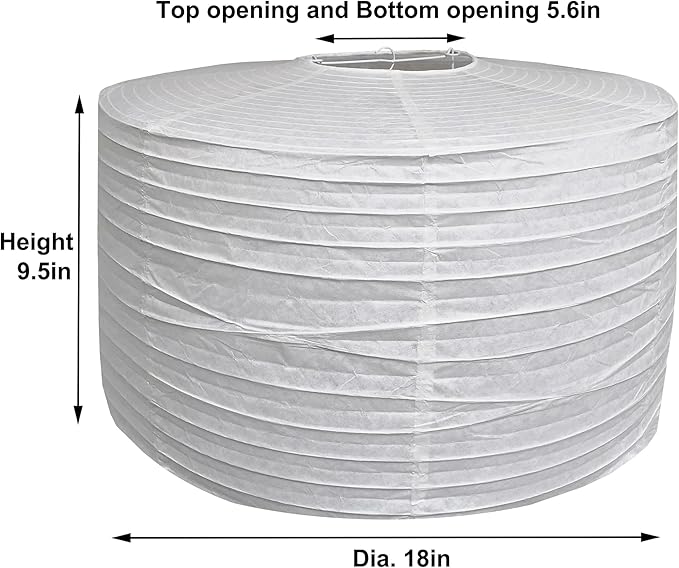 White Paper Lantern Lights, Paper Lamp Shade, Hanging Paper Drum Lampshade (White-18inch uneven-2)