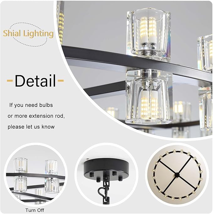 Dia 40" Black Large Wagon Wheel Chandelier, 40-Lights Farmhouse Pendant Light Fixture, Round Rustic Hanging Lighting for Dining Room Kitchen Island Foyer Entryway