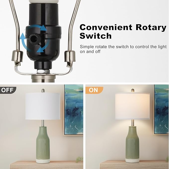 24.5" Ceramic Table Lamp for Bedroom, Sage Green Table Lamp for Living Room End Table, Small Farmhouse Bedside Lamp for Nightstand (1 Pack)