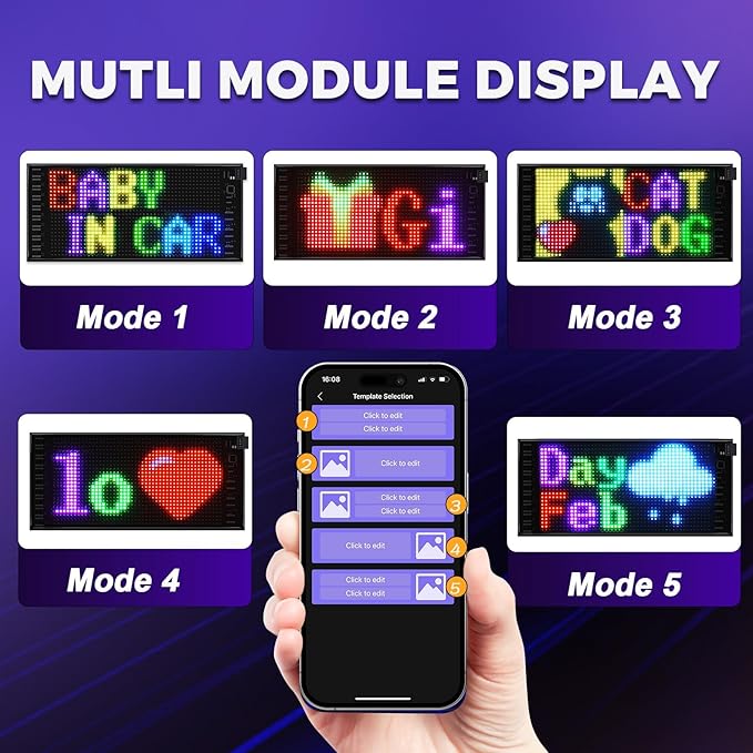 Devil Eyes Light for Cars, 10.6"×4.7" Ultra Thin LED Soft Screen Bluetooth APP Control, Dynamic Double Row LED Display Panel, Custom Text Animation Eyes for Car Windshield