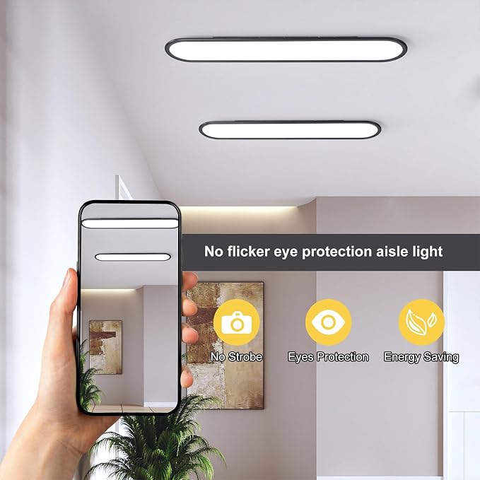 27.6-Inch Dimmable LED Linear Ceiling Light, 36W Low Profile Black | Ultra-Thin 1.38-Inch Fixture with Remote, 3000K-6500K, 10%-100% Brightness for Kitchen, Bedroom, Closet, Hallway and Study