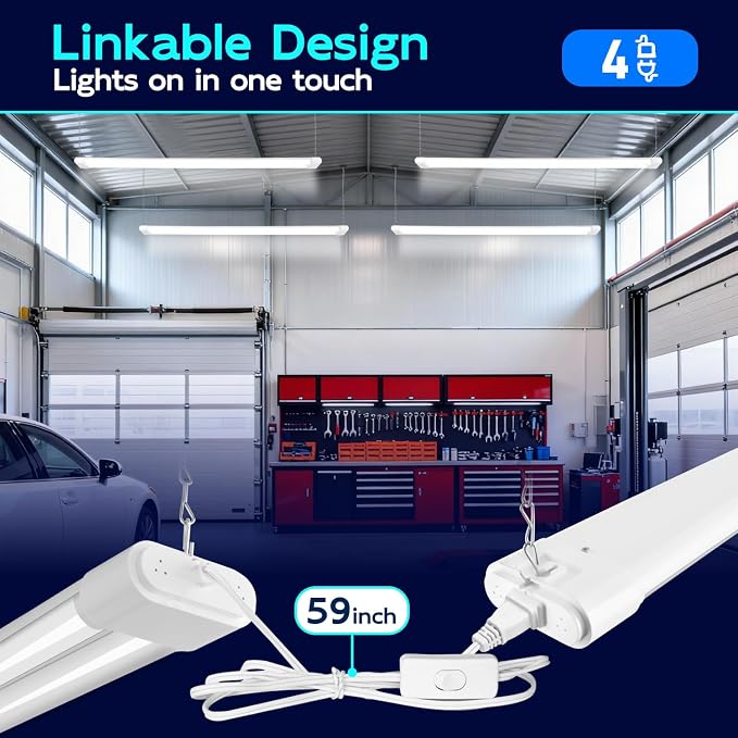 hykolity 4FT Linkable LED Shop Light,44W 4600LM 5000K Daylight,4 Pack | Surface Mount Utility Light, Daisy Chain Shop Lights for Garage,Workshop,Warehouse,Basement,White