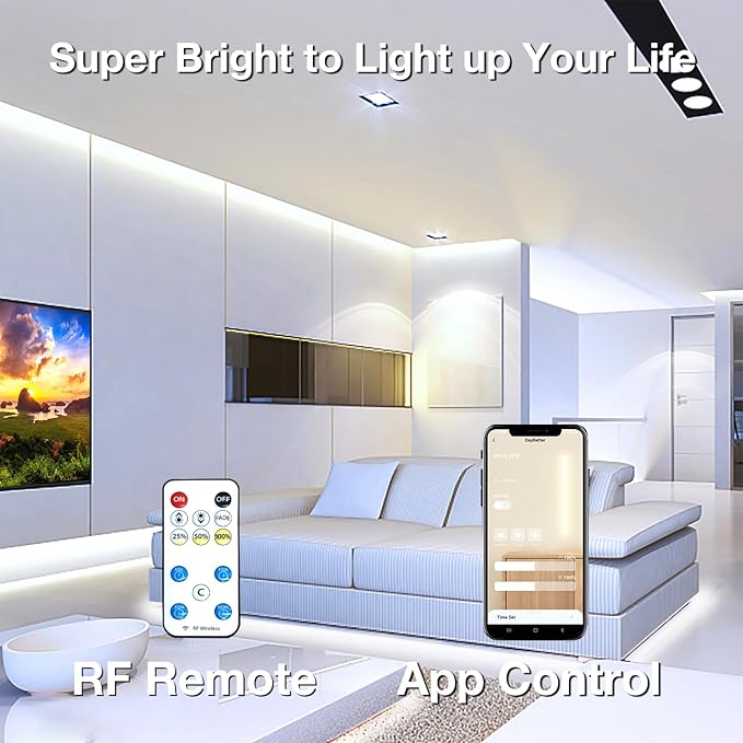 DAYBETTER COB LED Strip Lights, 16.4 ft/5m 1600LEDs Bright Daylight White LED Light Strips with Remote and App, 6500K Dimmable COB Light Strip, Indoor COB LED Lights for Bedroom, Room Decor
