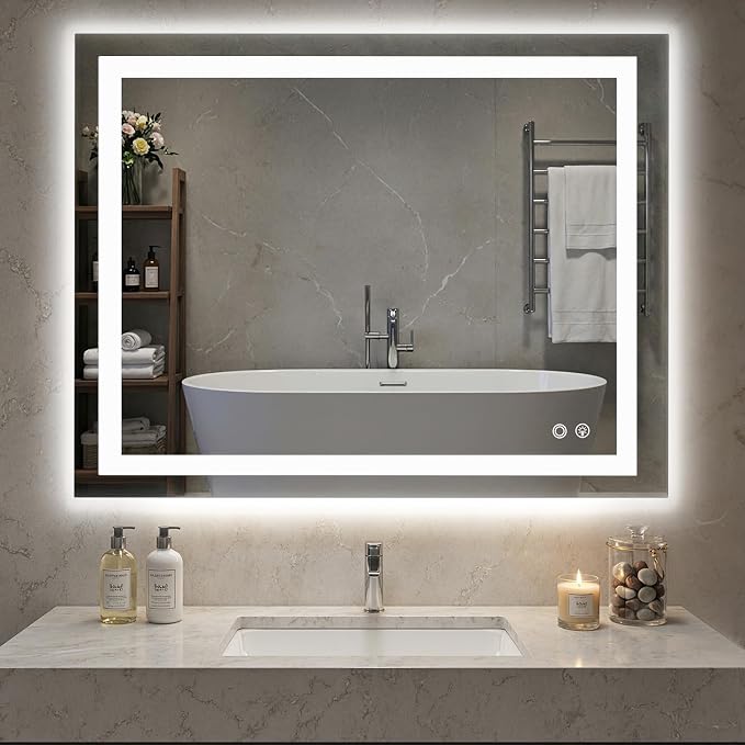 Sweetcrispy 36"x48" Smart Anti-Fog LED Bathroom Mirror | with Lights and 3 Color Temperatures, Dimmable, Memory Function, Rectangle Modern Vanity Mirror