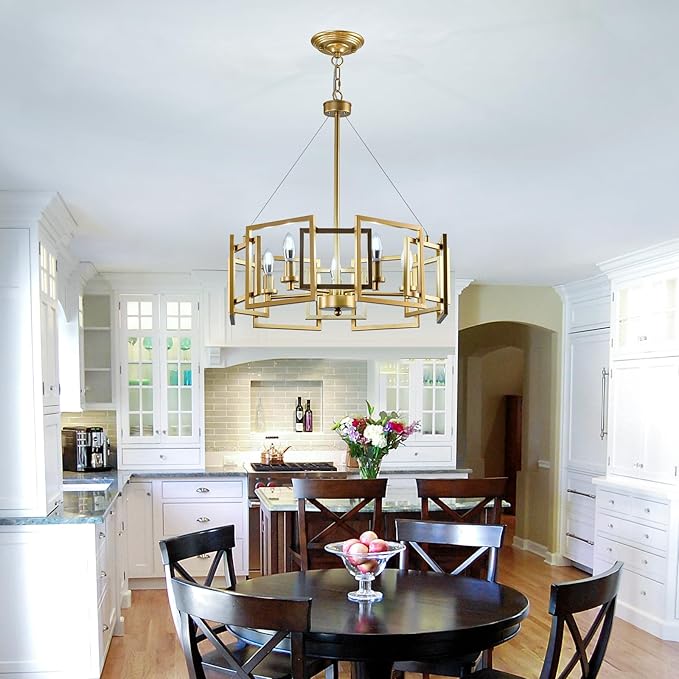 ZGLAOJT Modern Chandelier Gold Geometric Pendant Lighting Fixture 5-Light Metal Farmhouse Chandelier for Dining Room Living Room entryway Kitchen Bedroom Island
