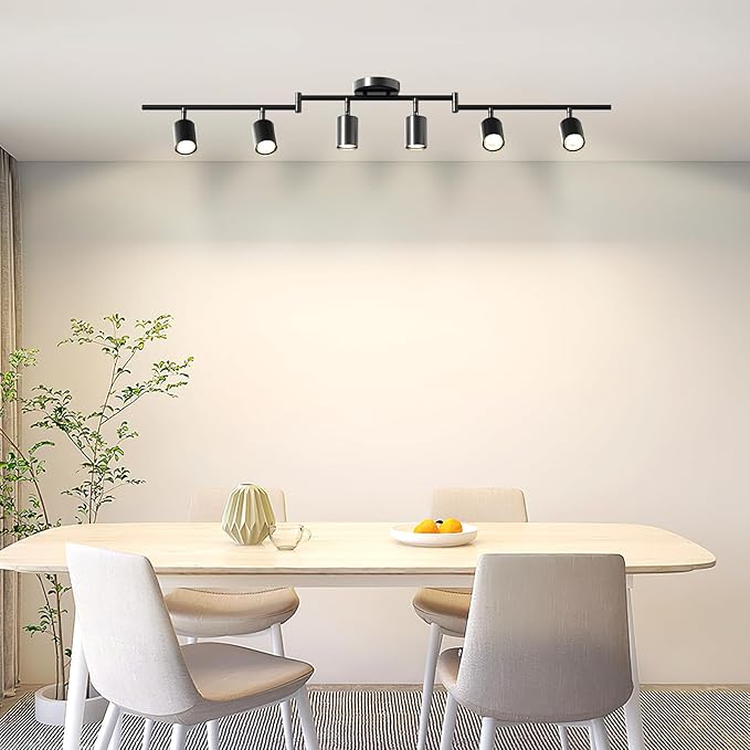 LED 6 Light Track Lighting Kit, 3 Color Adjustable Ceiling Spot Lighting Includes 6 x GU10 Bulb, Modern Track Light Fixture with Rotatable Heads for Kitchen, Living Room, Bedroom