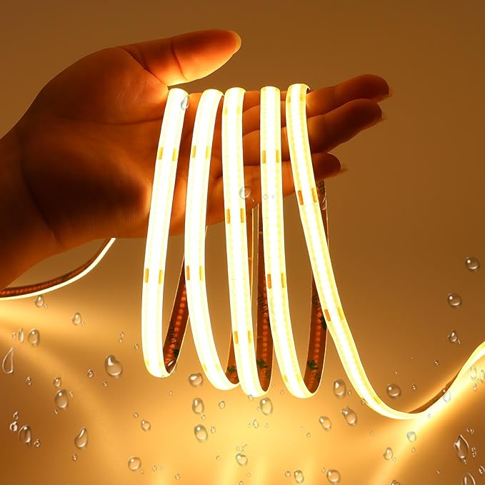 JOYLIT 12V COB LED Strip Light Waterproof 20FT/6M 2700K Warm White CRI 90+ 320LEDs/M Dotless Uniform Bright Dimmable LED Tape for Kitchen Cabinet, Counter, Shelf, Stair (LED Strip Only)