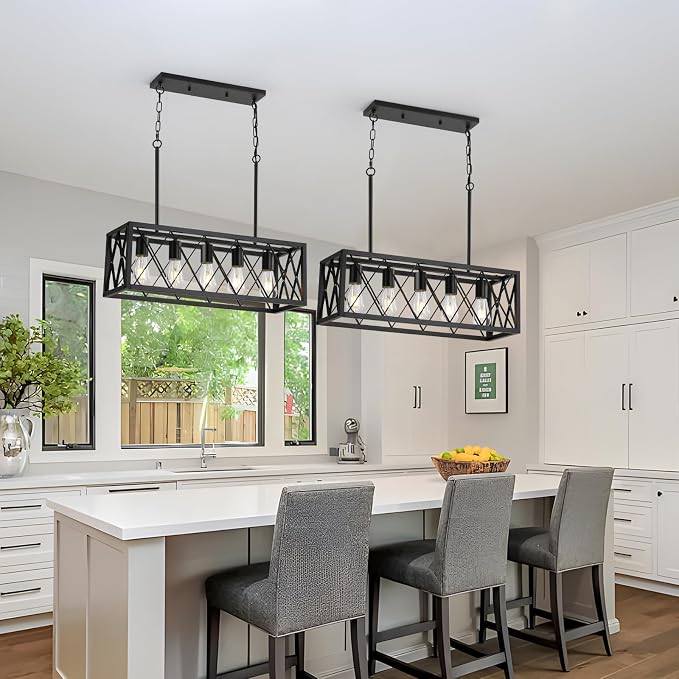 KEESFU Black 5-Light Farmhouse Chandelier for Kitchen Island Lighting | Farmhouse Light Fixtures with Adjustable Height; Dining Room Light Fixture for Table, Foyer & Over Sink;E26 Base