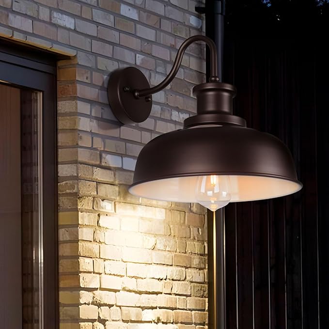 Solar Barn Lights for Outside, Outdoor Wall Light Solar Powered, Farmhouse Exterior Wall Sconce, Industrial Outside Lighting Fixture, Rustic Bronze White Lanterns for Barn Shed Coop Garage Patio