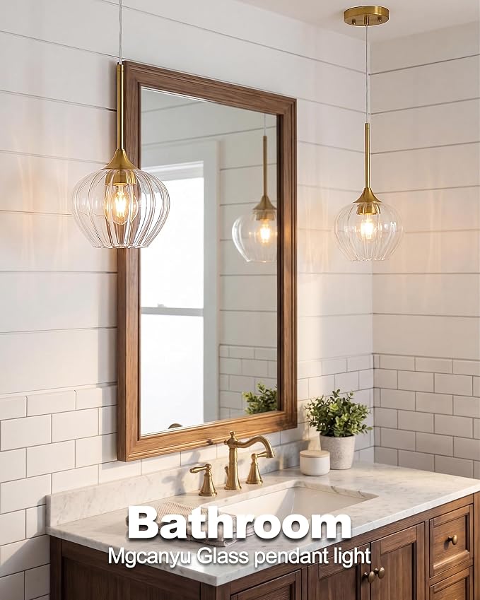 Glass Pendant Lights for Kitchen Island, 7.7" Modern Gold Pendant Light Fixtures Small Adjustable Hanging Light for Kitchen, Dining Room, Sink, Bathroom