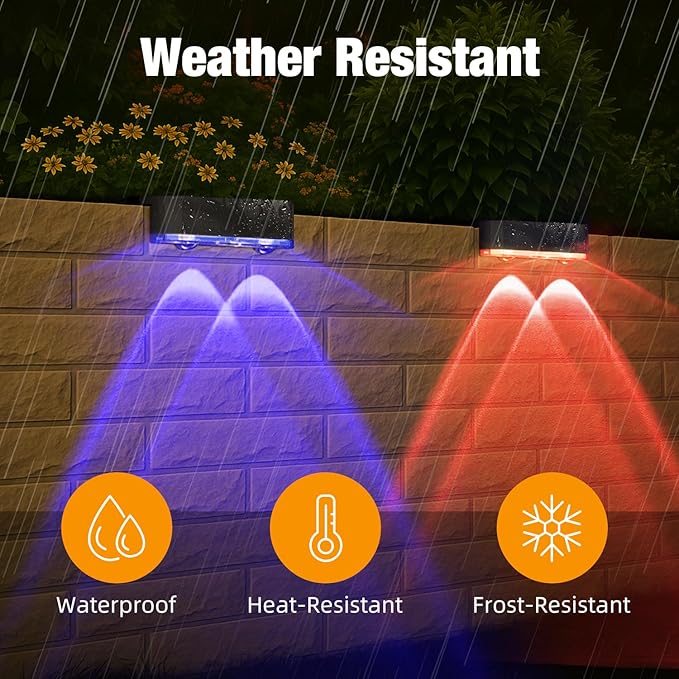 Peasur Solar Fence Lights Outdoor RGB, 8 Pack Step Light Solar Powered, Waterproof LED Deck Lights for Stairs Railing Yard Patio Outside