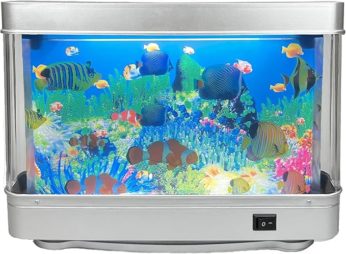 Fake Motion Fish Tank Mini Aquarium, Artificial Tropical Decorative Lamp Night Light with Moving Fish, Gift for Kids(US Plug)