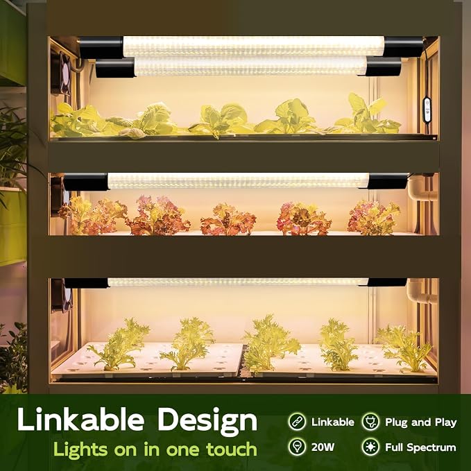 Hlite LED Grow Light 16 inch, Hanging Full Spectrum Linkable 2 Pack | Linkable Plant Grow Lights for Indoor Plants, Auto On/Off Timer, Seed Starting to Bloom, Plug and Hanging, Yellow
