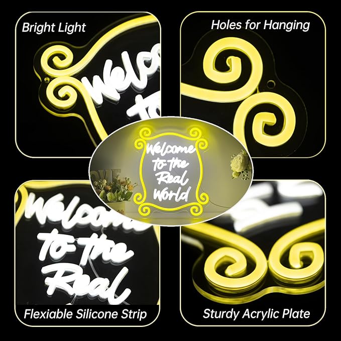 Friends TV Show Monica’s Door Welcome to the Real World Neon Sign, Graduation Decor Gifts, Friends Home Decor Wall Art, Friends Gifts for Fans, Friends Themed Birthday Party Decorations for Bedroom & Living Room