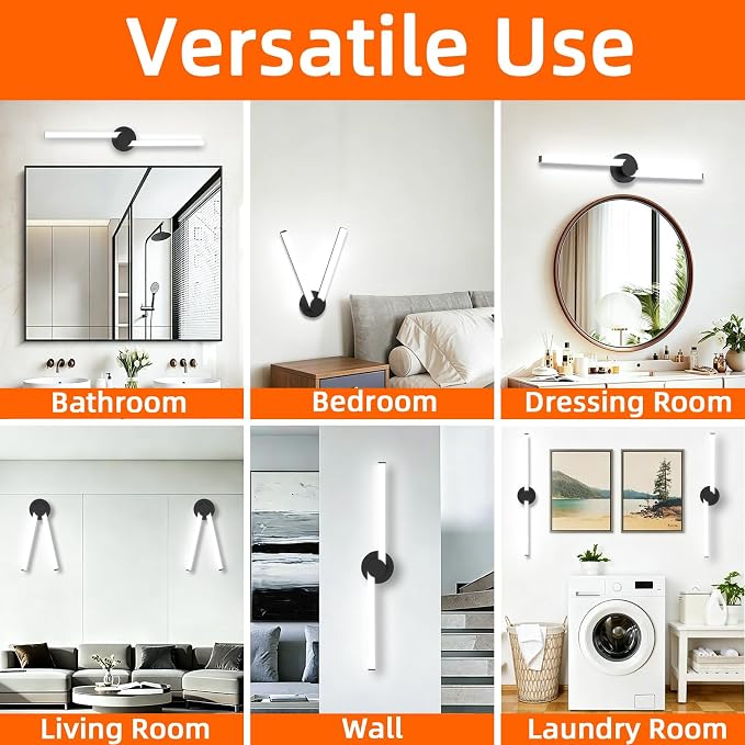 Bathroom Lighting Fixtures Over Mirror: 30 Inch Rotatable Bathroom Vanity Light ETL Listed - Modern Black Vanity Lighting Fixtures 5700K Cool White 3000LM 36W IP44 - LED Vanity Light Dimmable(1 Pack)