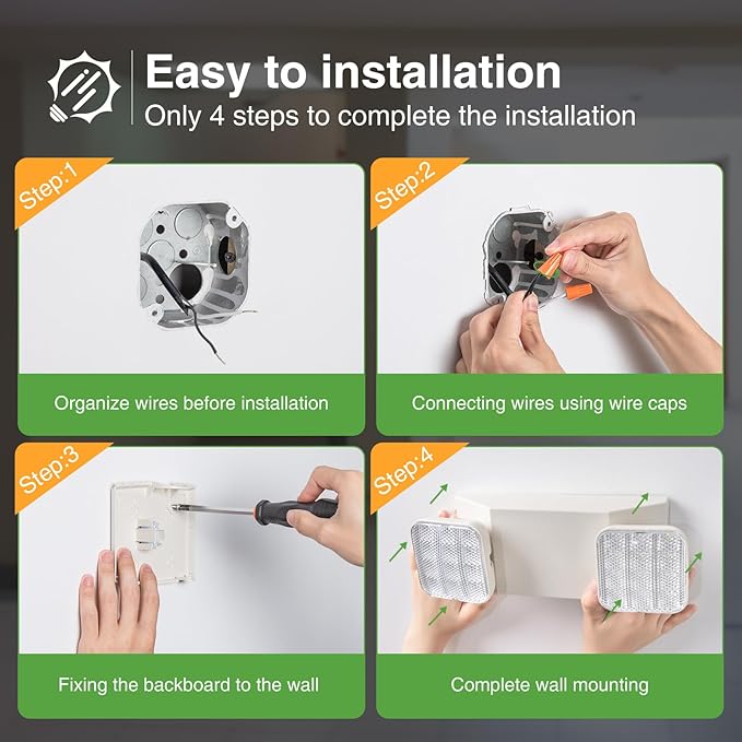 FREELICHT 10 Pack LED Emergency Lights for Business, with Battery Backup, Two Head Adjustable LED Emergency Square Lighting, UL 924 Certified