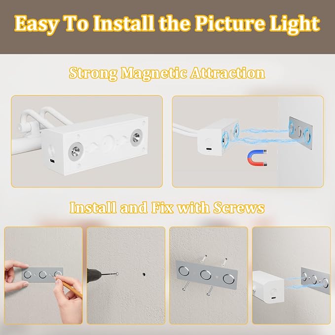 Battery Operated Picture Light for Wall, Remote Control, White | 4000mAh Cordless,Wall Light, Magnetic for Easy to Charge,Timers, Display for Gallery Living Room Bedroom