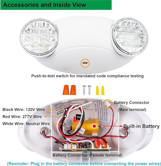 LIT-PaTH LED Emergency Lighting Fixtures with 2 LED Bug Eye Heads and Back Up Batteries- US Standard Exit Light, UL 924 and CEC Qualified, 120/277 Voltage, White, 1-Pack
