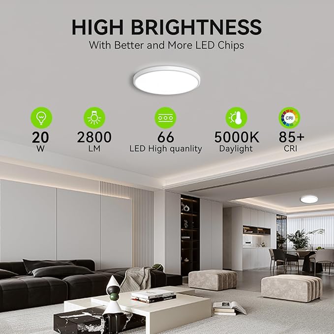 MODERN LED Flush Mount Ceiling Light, 9inch High Bright 2800lm, Super Slim LED Ceiling Light Fixture, Ceiling Light for Bedroom, Living Room, Dining Room… (White, 9in-2Pack)