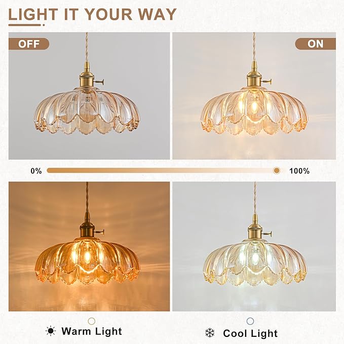 2 Pack Plug in Pendant Light Fixtures, Hanging Light Fixture Glass Pendant Light, Vintage Amber Hanging Lamp, Pendant Lighting for Kitchen Island, Bedroom, Dining Room, Living Room