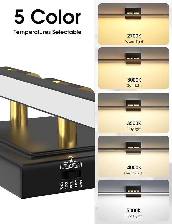 VOLISUN Modern Bathroom Vanity Light 39.4 inch, Rotatable, 24W Dimmable 5CCT Led Bathroom Light Fixture Over Mirror, Black Gold Bar Vanity Light for Bathroom Mirror Cabinets-ETL Certificated