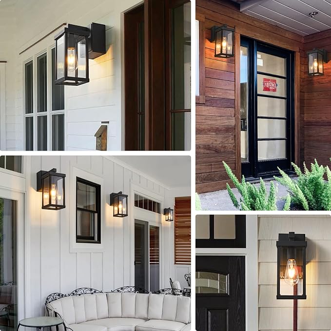 Porch Lights with GFCI Outlets Dusk to Dawn Outdoor Wall Lights Waterproof Exterior Lighting Fixtures Modern Outside Lights Wall Mount for House Patio Garage,Black,11.8''H, 2 PC