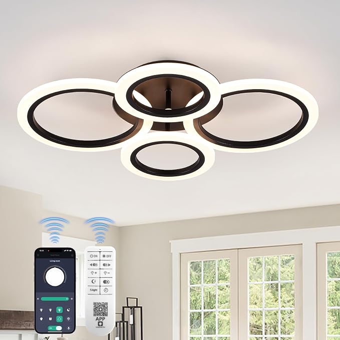 24" 40W Light Fixtures Ceiling Mount 1558LM Living Room Light Fixture | 3000-6500K Remote control APP Adjustable color temperature brightness Memory function Night light for Bedroom Kitchen Modern