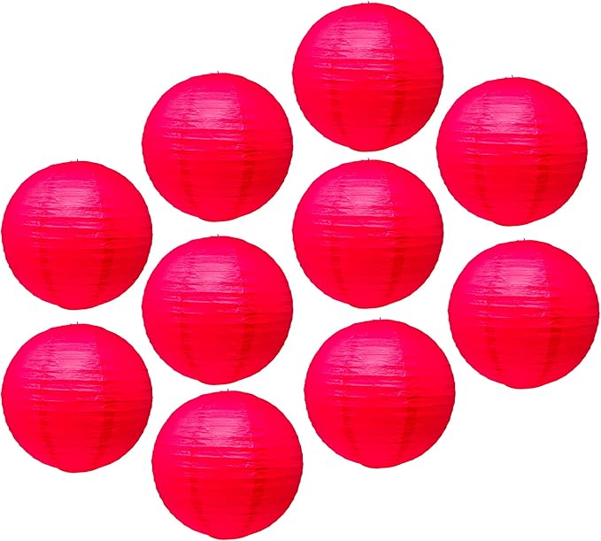 Mudra Crafts Red Paper Lanterns Wedding Party Decorations - 12 in 10 Round Hanging Ceiling Lanterns, 10 Pack, Decorative Lamp Shades