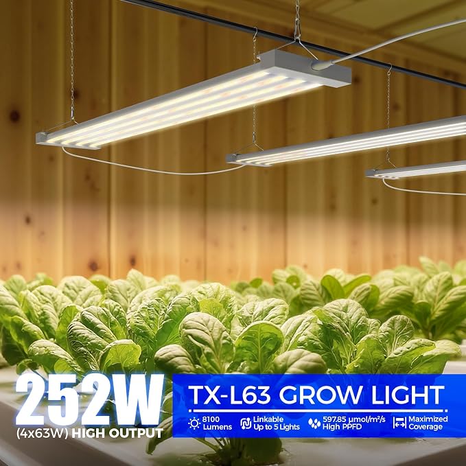 Barrina TX-L63 3FT LED Grow Light, 252W (4 x 63W), 4 Panels Wider Coverage | Full Spectrum with 730nm IR LEDs, High PPFD, Linkable to 5, Hanging Plant Lights for Indoor, Vegetable, Seed, Timer, 4 Packs