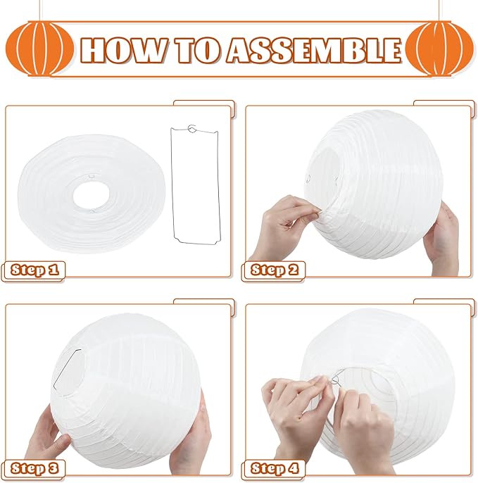 10pcs White Round Hanging Paper Lanterns, 4 Size | Chinese Paper Lanterns, Party Wedding Anniversary Decorations
