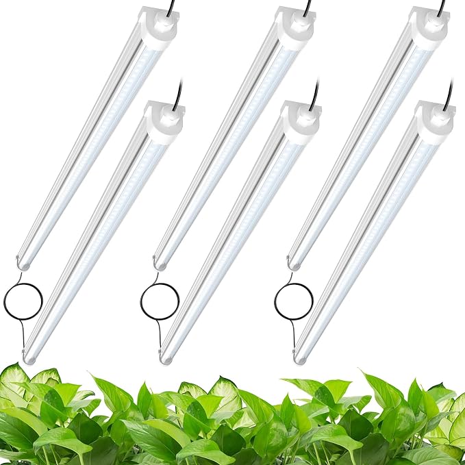 JESLED Waterproof T8 Grow Lights, 3FT 5000K Full Spectrum Daylight, 6Packs | 216W(6 X 36W)1350W Equivalent, V-Shaped Beam, On/Off Switch, Linkable Plant Light Strip for Greenhouse, Shelf, Indoor Outdoor