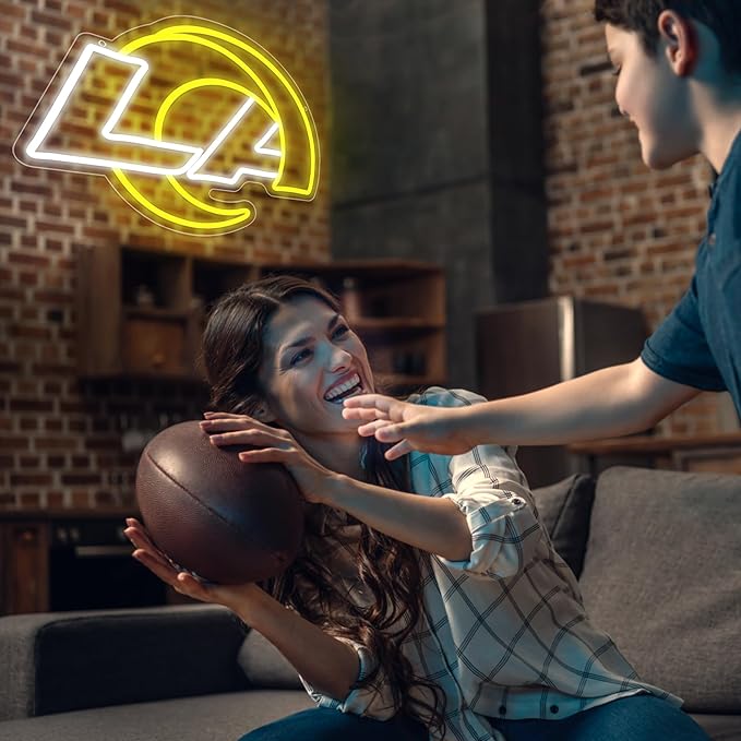 Football Neon Sign for Wall Decor Football Team Dimmable Led Neon Light for Man Cave Birthday Gifts for Rugby Fans Yellow Light Up Sign for Bedroom Party Club Bar Dorm Decoration Size16.1*11.8In(ZYLD267)