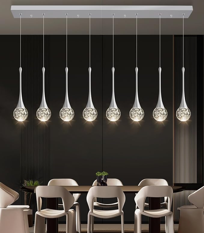 8 Light Modern Glam Crystal Rectangular Chandelier for High Ceiling LED Dimmable Ceiling Pendant Light Kitchen Island Staircase Foyer Enterway Living Room Chandelier Lighting Antique Silver