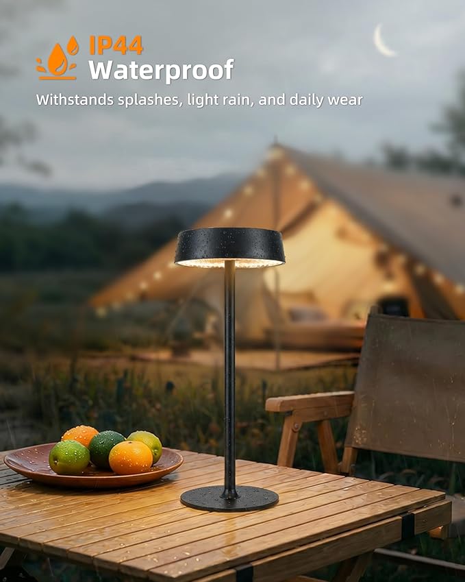 EZVALO Cordless Lamp, Rechargeable Table Lamp, Battery Operated | Portable Outdoor Waterproof, 3 Color Temps RGB, Dimmable Touch Control, LED Memory Function, Restaurant Dining Patio Black1Pc