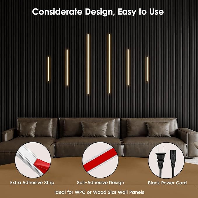 Slat Wall Lights for Wood Panel-6PCS LED Recessed Lighting Kit | White Light Cover Adhesive Silver LED Strip Light for Interior Wood Slat Wall,Dimmable &Touch 3000K Wall Panel Light
