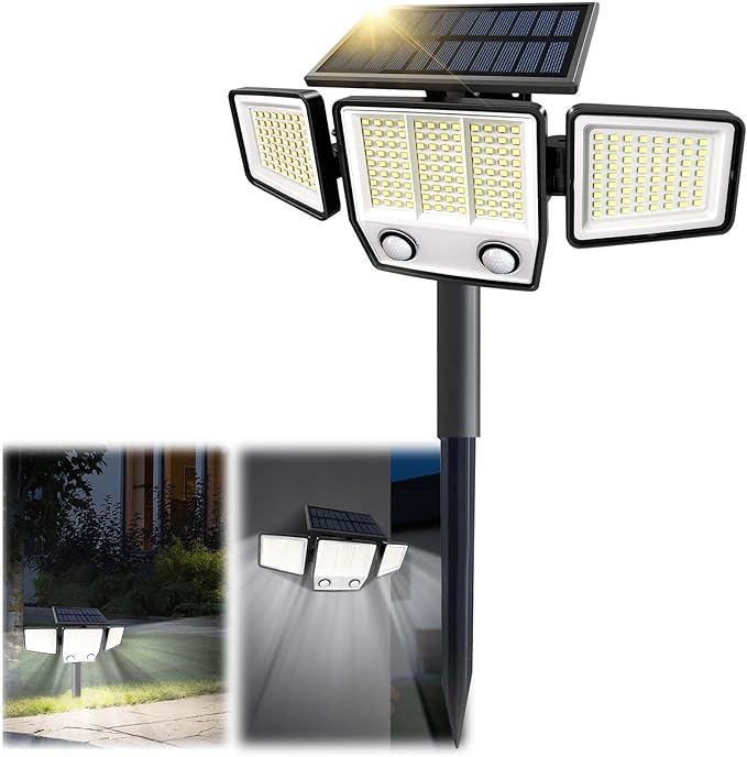 Solar Motion Sensor Outdoor Lights Waterproof - 3000LM 3 Modes Security Lights Outdoor 270° Illumination IP65 LED Solar Flood Wall Light for Garden Yard Patio Pathway (with Stakes, 1)