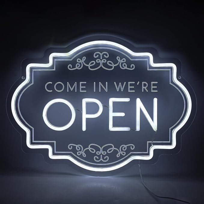 Come In We’re Open Neon Sign, LED Open Sign USB Powered | 17" x 12.6" Business Open Sign for Store, Hotel, Restaurant, Cafe, Bar and Party Decor