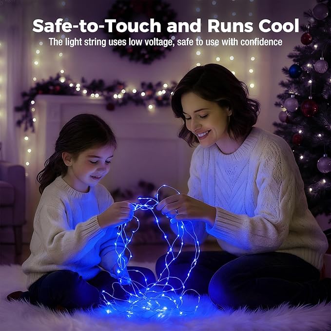 litogo 20 Pack 7FT 20 LED Fairy Lights Battery Operated, 3 Lighting Modes, Bulk Mini Twinkle String Lights Waterproof Silver Wire for Weddings Mason Jars Party Christmas Decorations-Blue