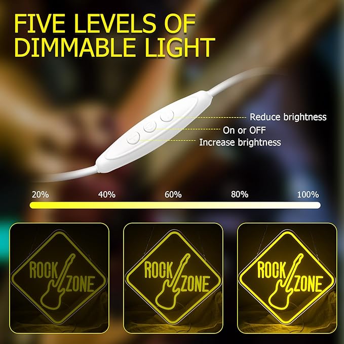 Guitar Rock Zone Neon Sign for Wall Decor Dimmable LED Music Neon Light USB Guitar Light Up Sign for Live Music Room, Band Studio, Concert Halls, Bars, Bedroom, Game Room, Man Cave, Party