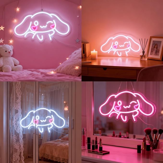 Cinnamoroll Neon Sign for Room Decor, USB Powered LED Lights with Dimmable, Japanese Cartoon Dog Neon Signs, Cute Night Light Gifts for Children (16.1"L x 9.1"W)