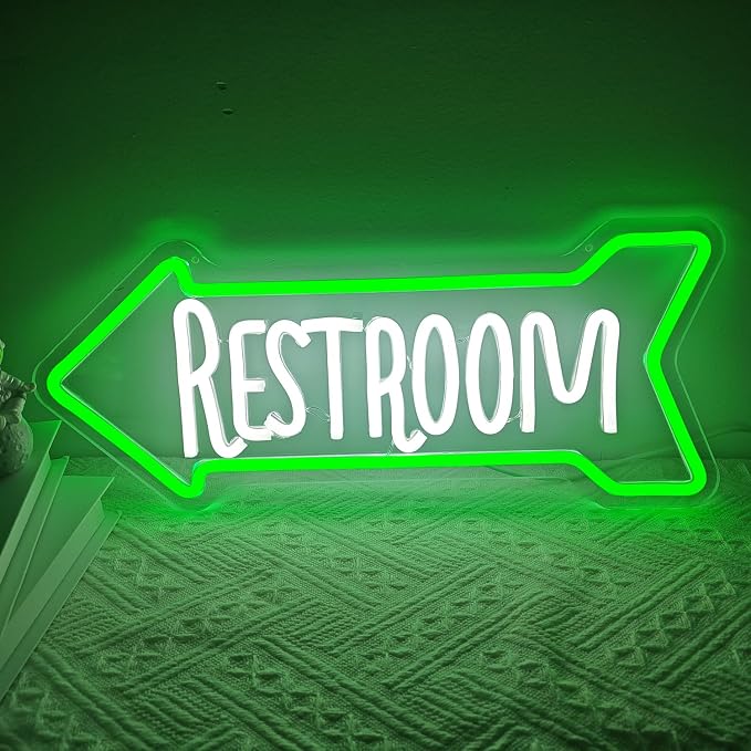Restroom Neon Sign Toilet Neon Signs for Wall Decor Bathroom Led Light Sign for Home Hotel Business Pub Club Left Arrow Restroom Light Up Sign Decoration
