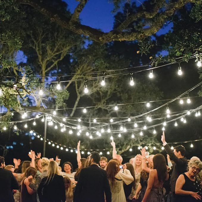 144FT(3x48FT) 3 Colors LED Outdoor String Light with Remote, Black | Plug in, Jump/Fade/Static Modes, 2700K/4000K/5000K, 45+3 S14 Bulbs, Waterproof, Dimmable, Connectable, for Balcony Party