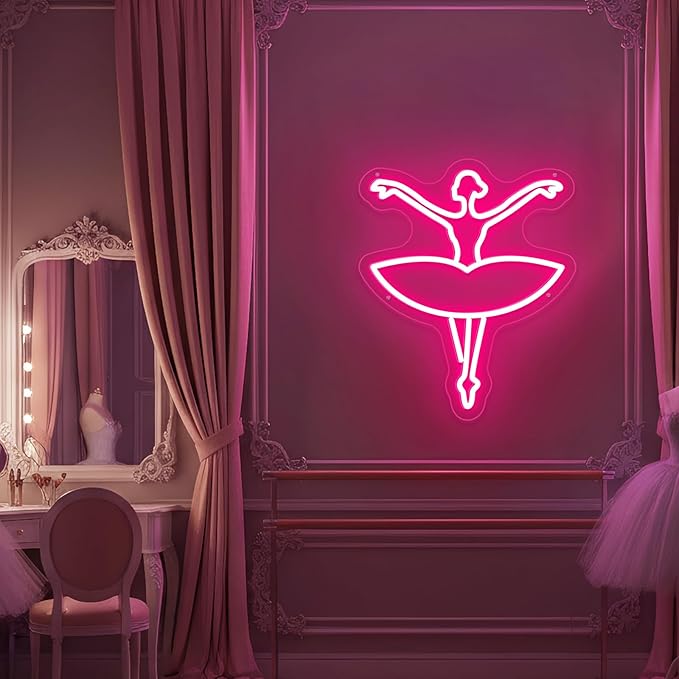 Ballet Girl Neon Sign Let's Dance Neon SIgn Dancing Girl LED Neon Light for Wall Decor Light up Sign for Bedroom Dance Room Gym Room Balllet Studio Ideal Birthday