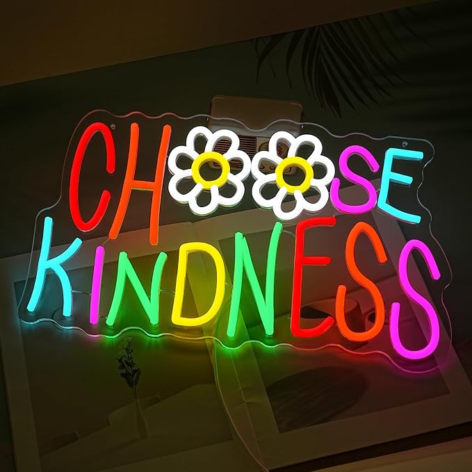 LISIGNVE Choose Kindness Neon Sign USB Powered Be Kind Neon Light for Wall Decor LED Motivational Quotes Light Up Sign for Home Bedroom Living Room Nursery Office Coffee Shop