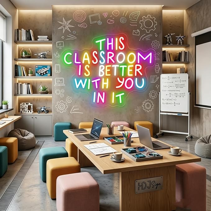 This Classroom is Better With You In It Multicolor Neon Sign for Classroom Wall Decor USB Powered Neon Inspirational Teacher Sign for School Classroom Daycare Teachers Students Gift