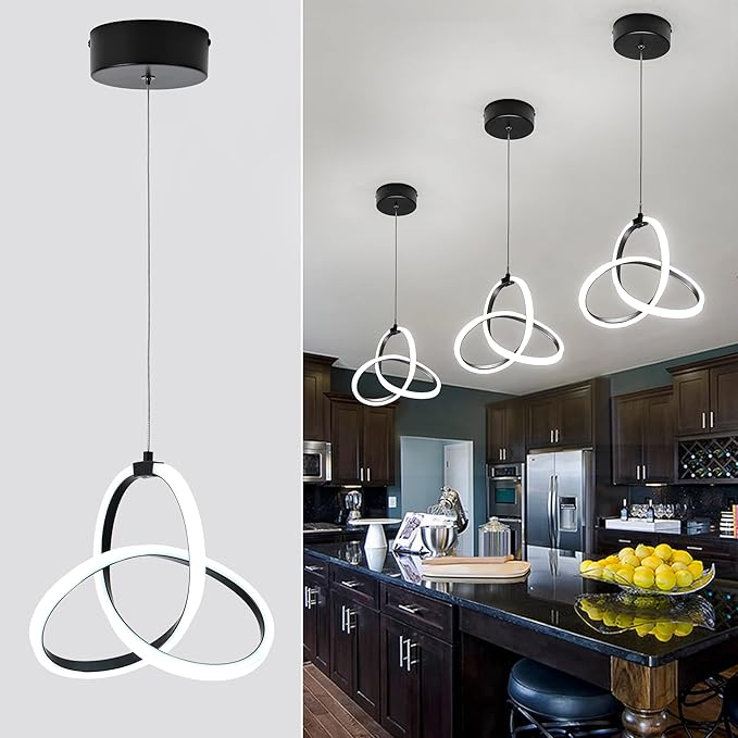 MAYNA Modern Spiral LED Chandelier, 6000K Daylight Pendant Light, Adjustable Height Island Light Fixture for Bedroom, Cafe, 1 Pack (Black)