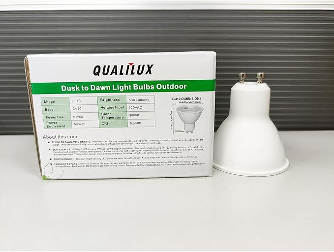 Dusk to Dawn Light Bulbs, Auto On/Off Light Sensing LED Bulbs Outdoor,Daylight, MR16 GU10 4-Pack, 6W 500LM 50W Equivalent, HQ-H045