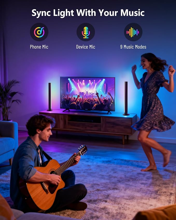 Smart RGB+IC LED Light Bar for Room, 16-Inch TV LED Backlight with Music Sync, Gaming Ambient Lighting Compatible with Alexa and Google Assistant, Sturdy Aluminum Light Bars